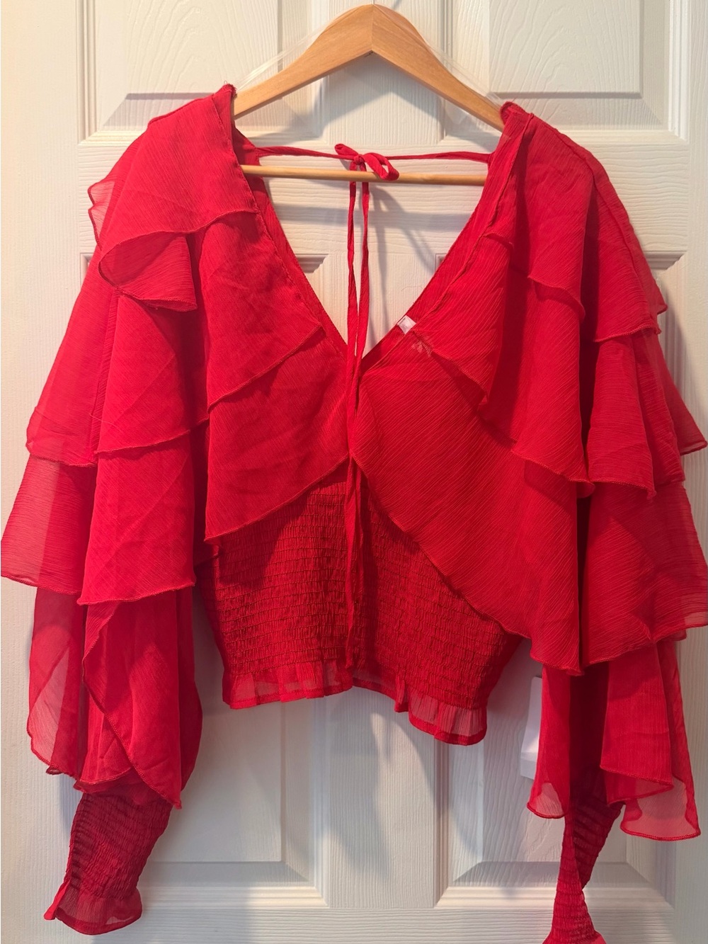 Live 4 Truth Red Ruffled V-Neck Blouse